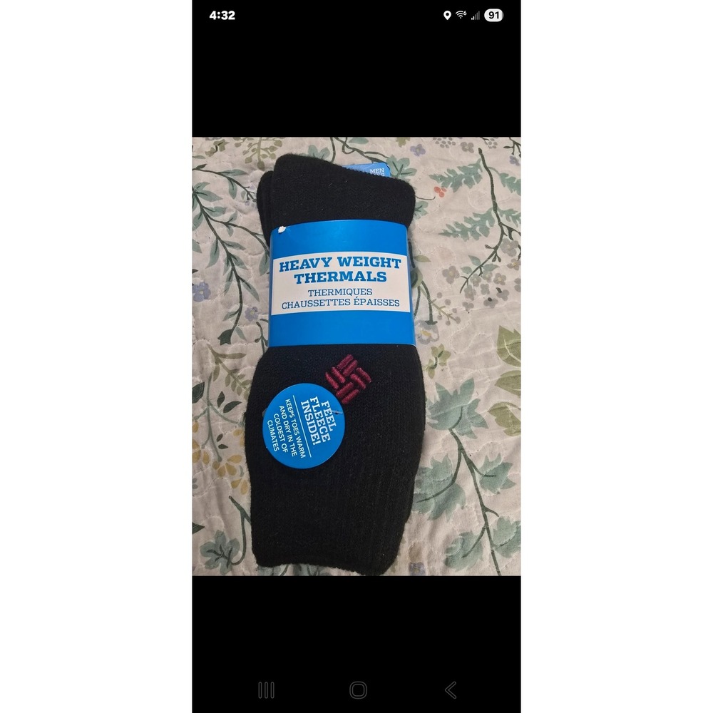 NEW Columbia Mens Heavy Weight Thermal Fleece Lined Socks Black Shoe Size 6-12